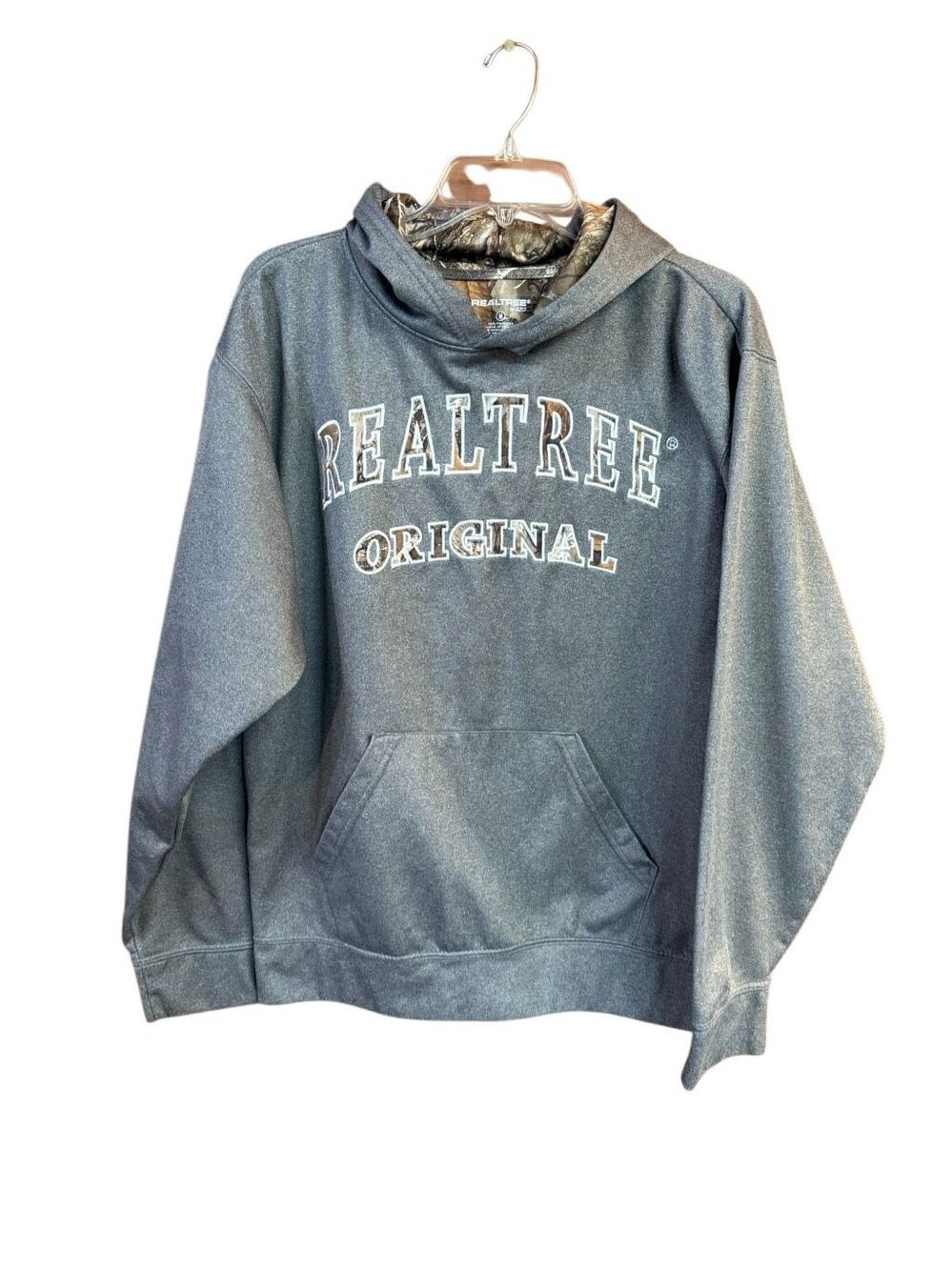 Realtree pullover hoodie camouflage fill lettering Sz M Gray